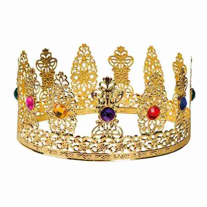 Goldene Königskrone mit bunten Edelsteinen für Fasching