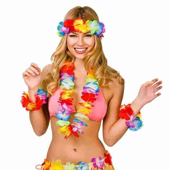 Hawaii Lei Set 4-teilig Blumenkette Stirnband Armbänder Aloha Accessoires