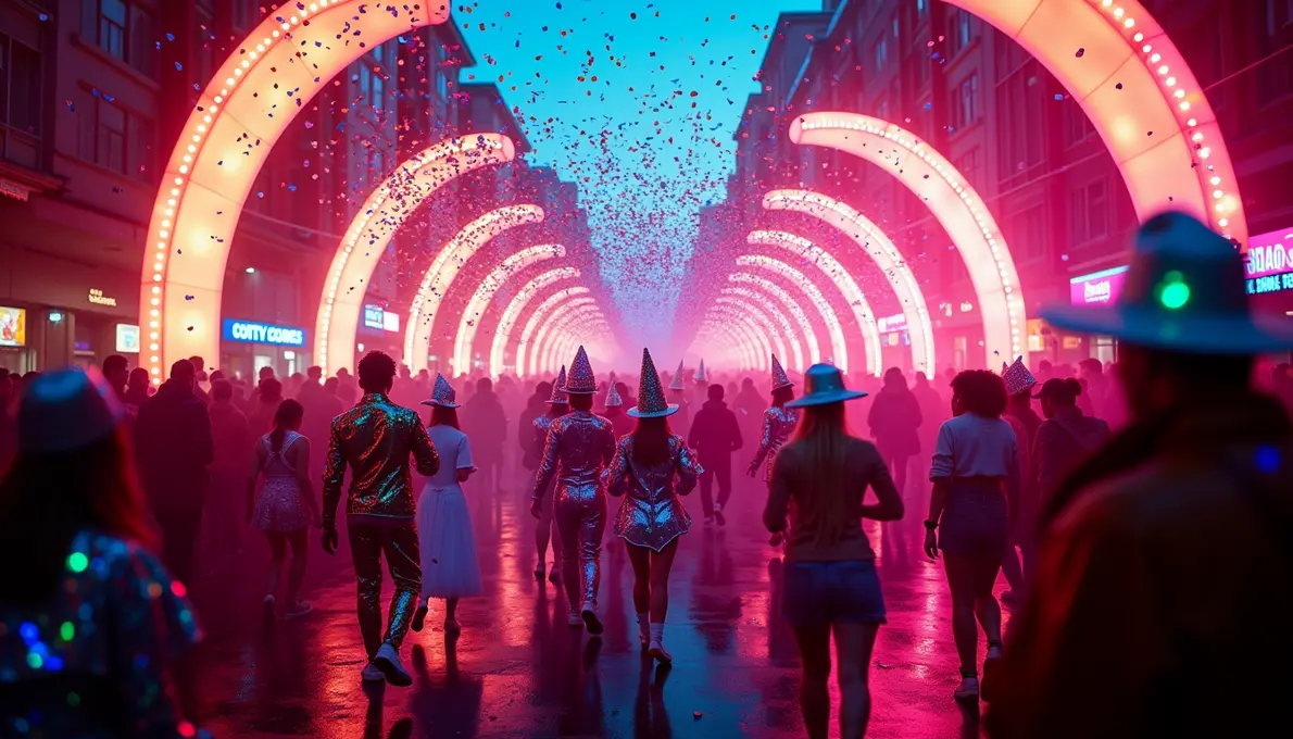 Farbenfrohe Karneval 2027 Dekoration mit bunten Luftballons und Konfetti