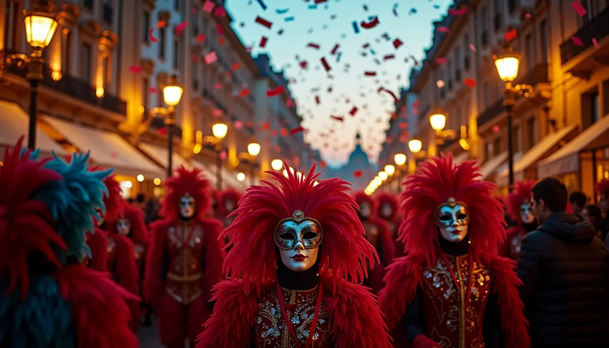 Farbenfrohe historische Karneval Kostüme aus verschiedenen Epochen zeigen die faszinierende Geschichte