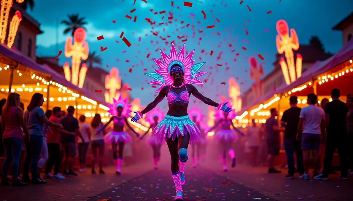 Bunte Karneval Trends 2027 Kostüme und Dekoration mit modernen Masken und glitzernden Accessoires