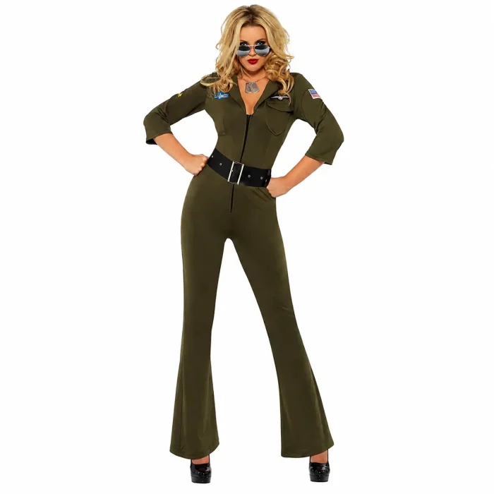 Top Gun Damen Pilotenkostüm Grün von Smiffys