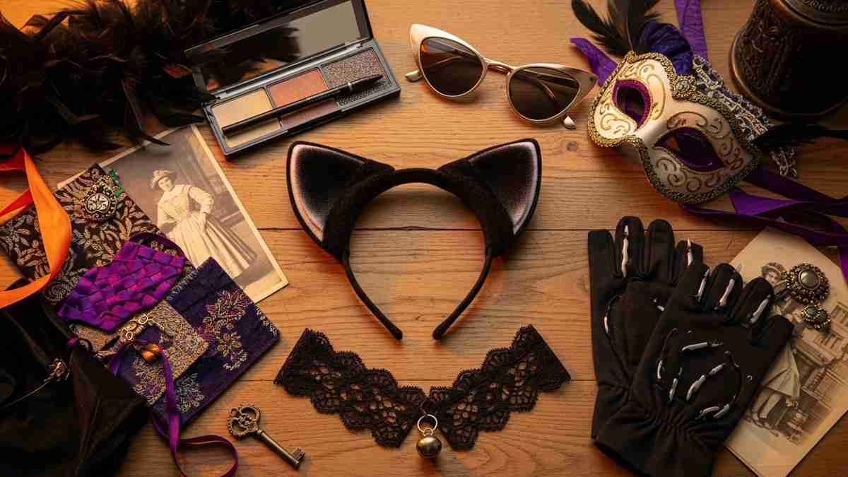katze kostüm damen Accessoires: Ohren, Halsband, Handschuhe, Schminke